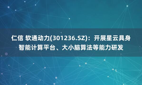 仁信 软通动力(301236.SZ):开展星云具身智能计算平台、大小脑算法等能力研发