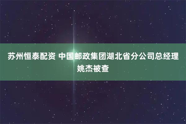 苏州恒泰配资 中国邮政集团湖北省分公司总经理姚杰被查